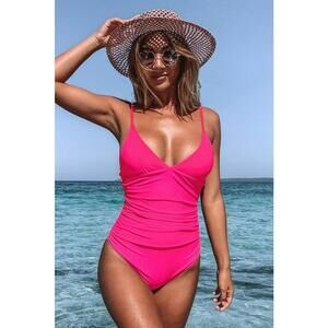 NWT Cupshe Shirring V Neck One Piece Swimsuit - SIze Medium
